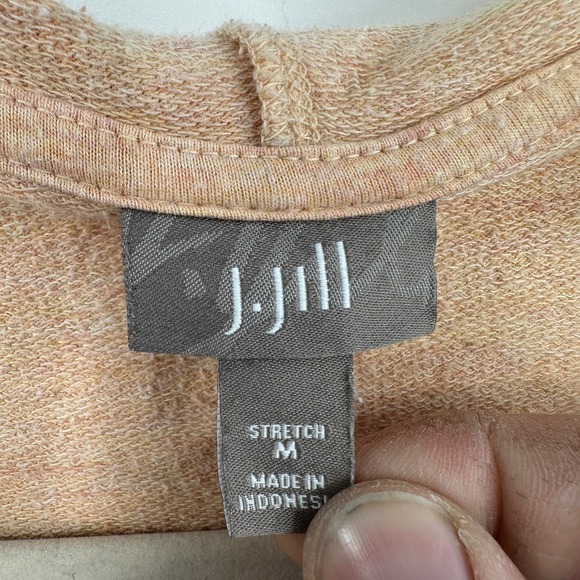 JJill Hoodie Tunic Peach Heathered Organic Cotton Blend Women's Med V-Neck Pouch - Picture 4 of 9